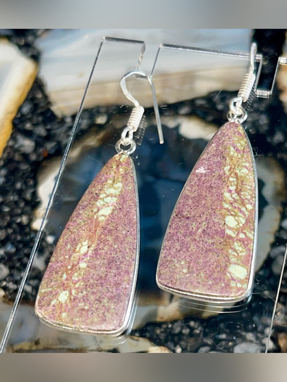 Purple Green Purpurite Crystal Earrings 2 1/4”
